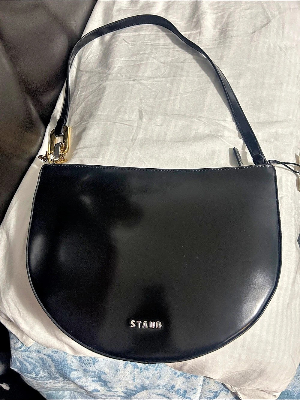 STAUD Ollie Leather Shoulder Bag in Black
